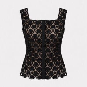 Milly of New York Black Silk Blend Embroidered Eyelet Top Size 8 Coquette